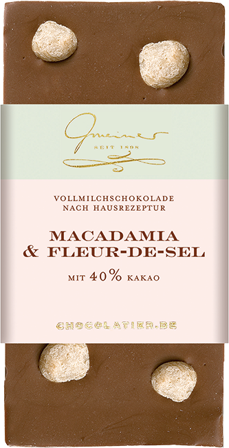 Vollmilchschokolade mit Fleur de sel und Macadamianüssen